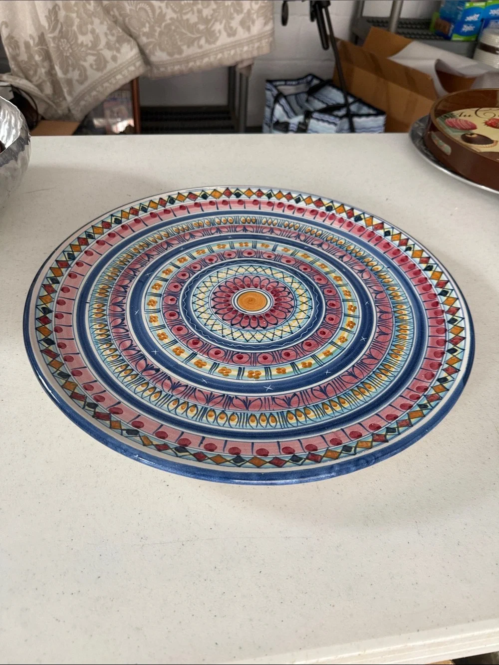 Ravello Multicolor Decorative Ceramic Serving Plate - Blue, Pink, Yellow, Orange